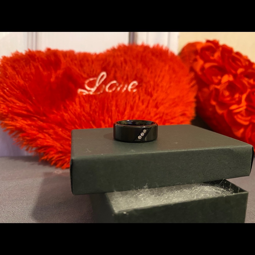 Men’s black stainless steel diamond wedding ring